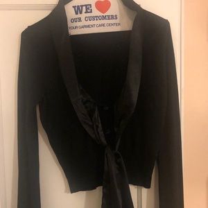 Cropped black tie bolero cardigan